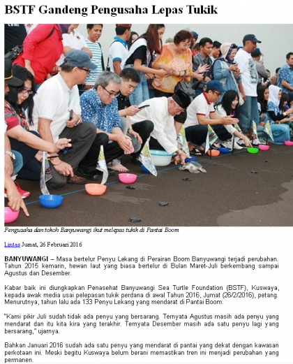 Pelepasliaran Tukik Perdana di Tahun 2016 Bersama Para Pengusaha