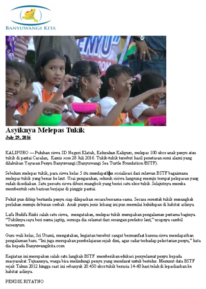 Pelepasliaran Tukik Bersama SIswa SD Klatak