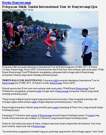 Pelepasliaran Tukik Bersama Tour de Ijen Banyuwangi 2017