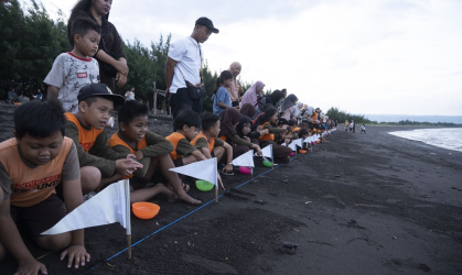 Pelepasliaran Tukik di Pantai Pulau Santen 